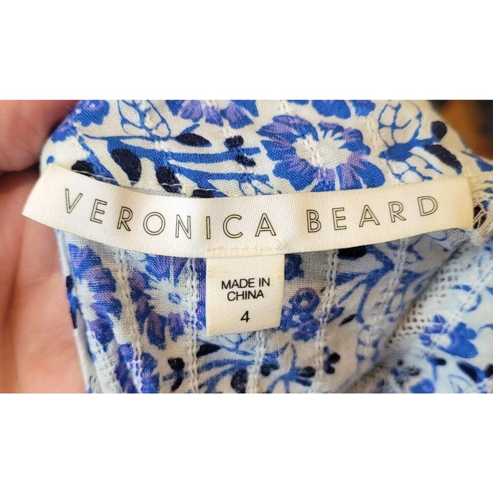 Veronica Beard Blue and White Sol Floral Ruffle High Neck Top Size 4 Cottagecore - Picture 9 of 11